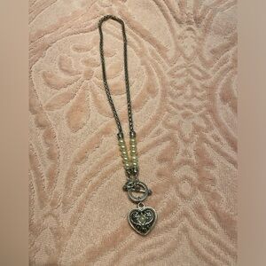 Vintage Brighton Pearl And Heart Pendant Necklace Silver